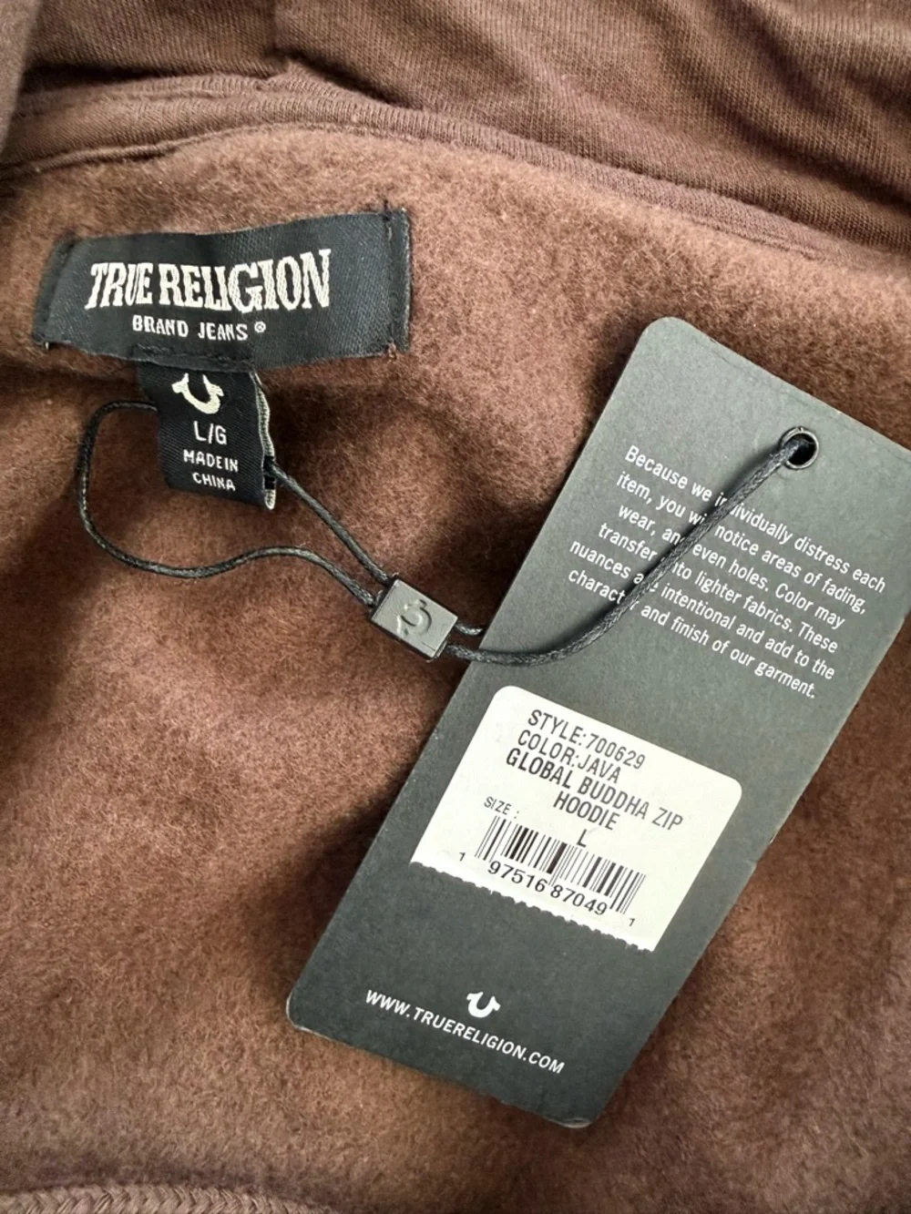 True Religion Men's Global Buddha Full Zip Graphic Hoodie Java NWT Size L